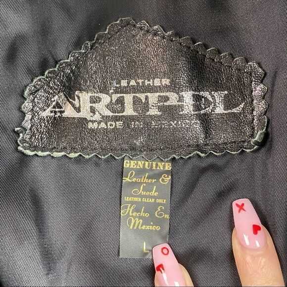 Vintage 90s Artpel Genuine Suede Leather Open Front Black Blazer Jacket Large - Picture 11 of 11